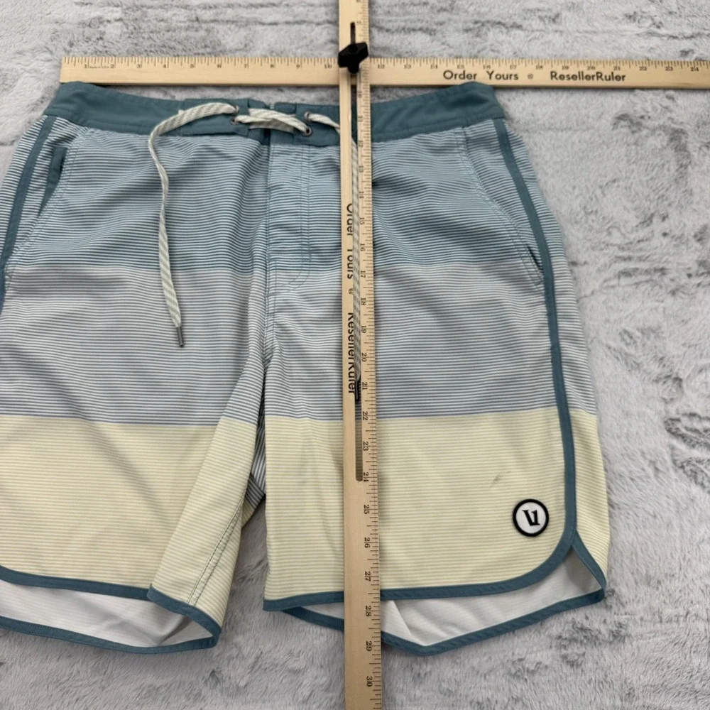 Vuori Shorts Mens 32 Blue Stripe Swim Trunks Drawstring Back Pocket Stretch
